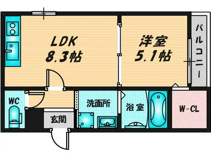 フジパレス吉田ウエスト(1LDK/2階)の間取り写真