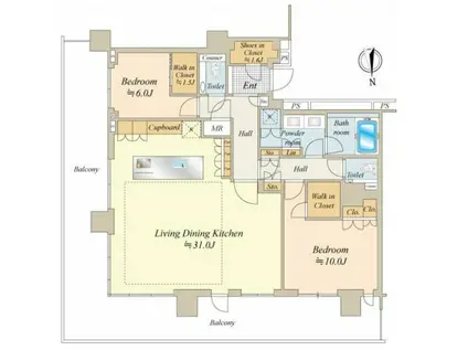 晴海フラッグ パークビレッジ T棟(2LDK/50階)の間取り写真