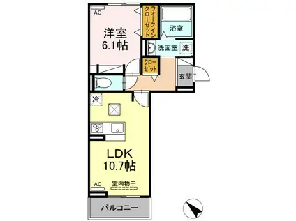ハイ サリックス(1LDK/1階)の間取り写真