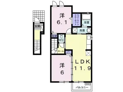 ボンヌ・シャンスI(2LDK/2階)の間取り写真