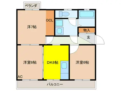 サンビレッヂ橋本(3DK/2階)の間取り写真