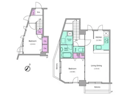 レジディア三軒茶屋II(2LDK/7階)の間取り写真