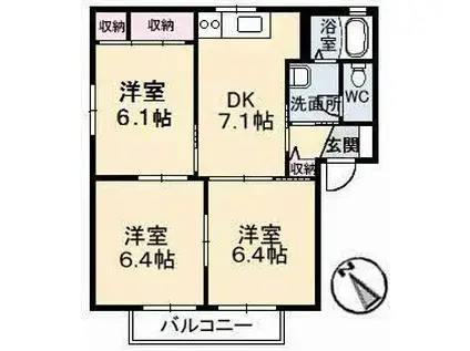 まるハウスB棟(3DK/1階)の間取り写真