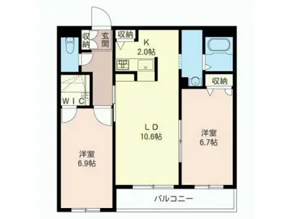 クレスト冨士A(2LDK/3階)の間取り写真