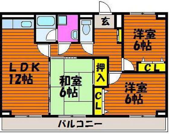 アリベ国富(3LDK/3階)の間取り写真
