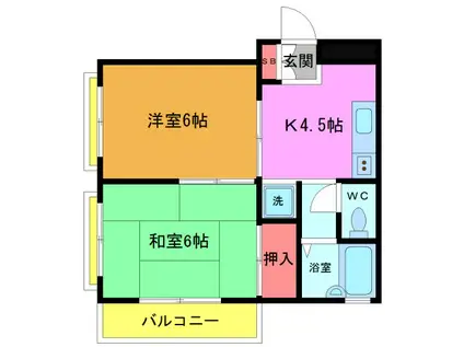 クレール五番館(2K/1階)の間取り写真