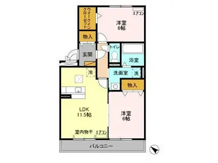 グランドソレイユA棟(2LDK/1階)の間取り写真