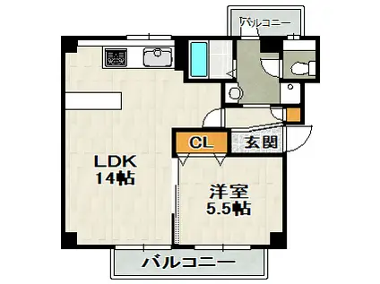ビューテラス売布(1LDK/1階)の間取り写真