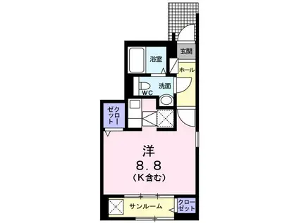 プリートII(ワンルーム/1階)の間取り写真