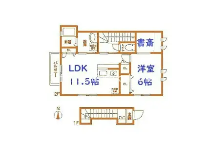 VENT VERT横浜富岡(1SDK/2階)の間取り写真