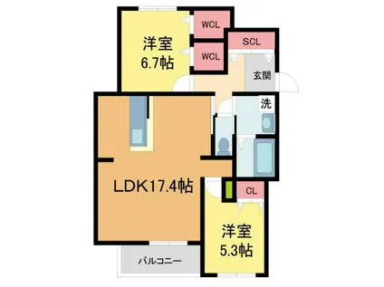 コスモス北口町(2LDK/3階)の間取り写真