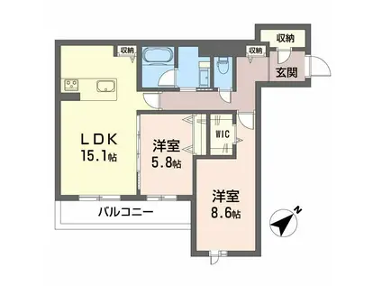 サザンクレイン(2LDK/3階)の間取り写真