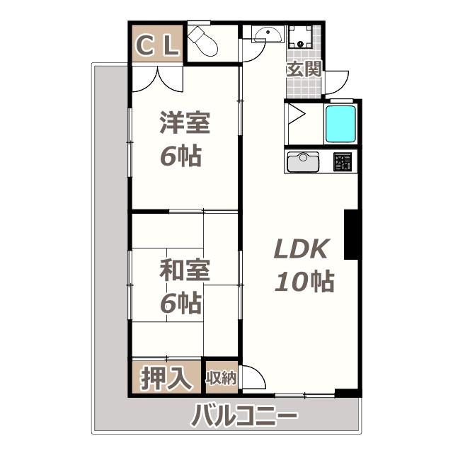 文の里 コーポ(2LDK/4階)の間取り写真