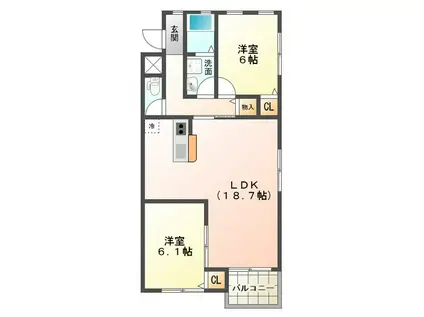 BELIEVE N2(2LDK/1階)の間取り写真