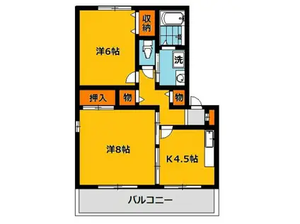 メゾンド・キューブD棟(2K/2階)の間取り写真