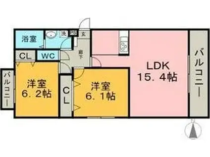 リバーサイド千年(2LDK/1階)の間取り写真