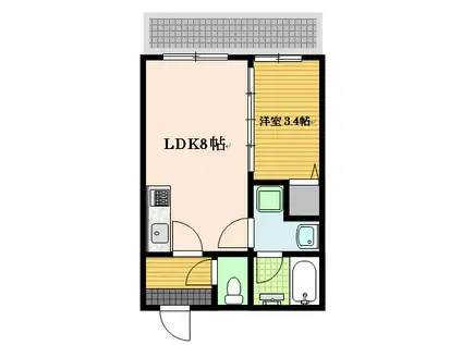 ディアコート大橋(1LDK/4階)の間取り写真