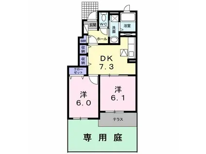 クラール・ブリーゼI(2DK/1階)の間取り写真