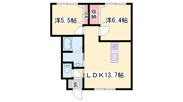 シャーメゾンヒルズ(2LDK/1階)の間取り写真