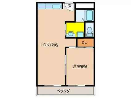 コーポ陣内(1LDK/2階)の間取り写真