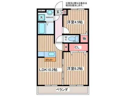 ファミールヴィラ深芝I(2LDK/2階)の間取り写真