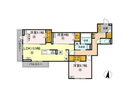 ベルニー太田(3LDK/1階)の間取り写真