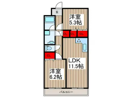 グランドマンション中内出(2LDK/3階)の間取り写真