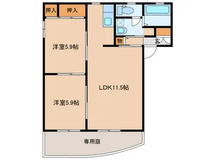 グランシード(2LDK/1階)の間取り写真