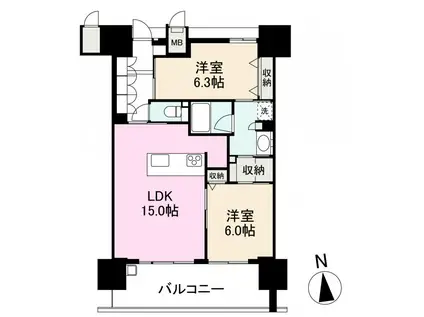 アルファパークナード高松ザ・タワー 1104号(2LDK/11階)の間取り写真