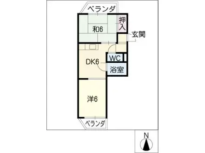 レジデンス入場PARTII(2DK/1階)の間取り写真