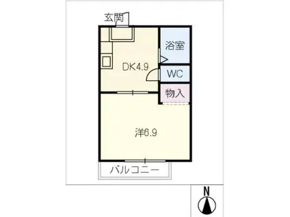 ロイヤルヒル山口AB(1K/2階)の間取り写真