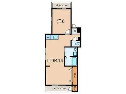 ヒガシハイツ(1LDK/4階)の間取り写真