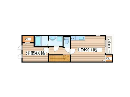 STAR TERACCE榴ヶ岡(1DK/2階)の間取り写真