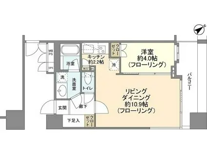 パラッシオ目黒不動前(1LDK/6階)の間取り写真