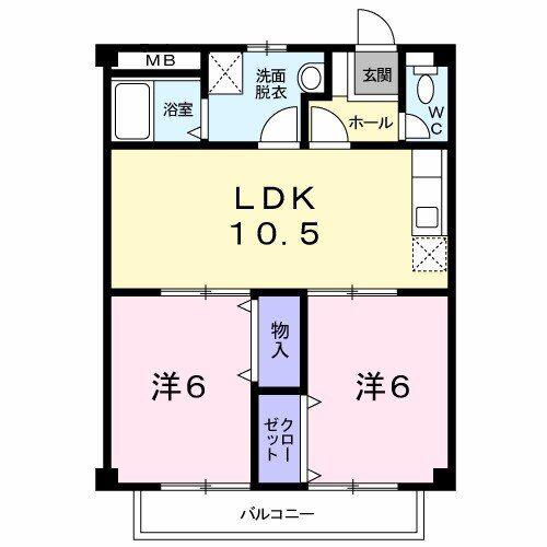 パルネット細川(2LDK/2階)の間取り写真