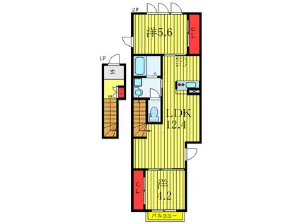 CALM BAY(2LDK/2階)の間取り写真