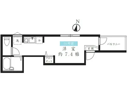 エクセルコート(ワンルーム/2階)の間取り写真