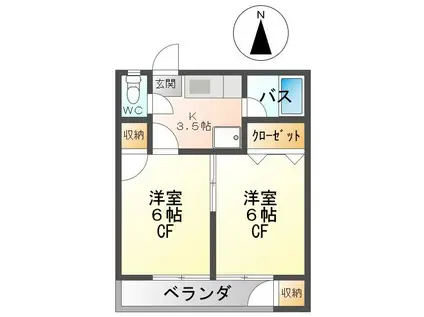 染谷サンルートマンション(2K/1階)の間取り写真
