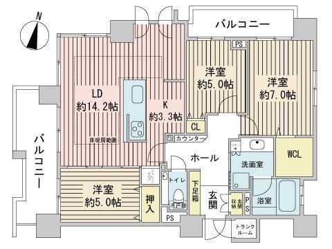 クリオ円山鳥居前(3LDK/9階)の間取り写真