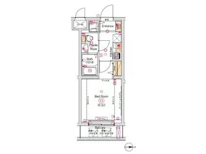 ヴォーガコルテ大崎(1K/4階)の間取り写真