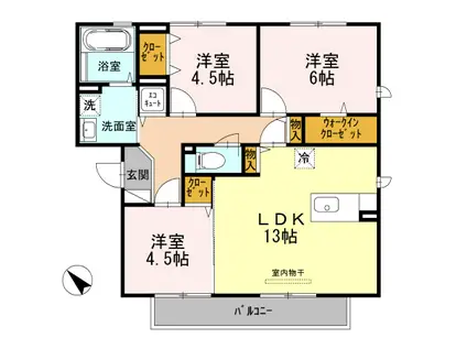 サイプレスヒルズB(2LDK/1階)の間取り写真