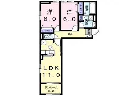 カトレアA(2LDK/1階)の間取り写真