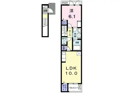 セレーブル浅江II 1LDKW(1LDK/2階)の間取り写真