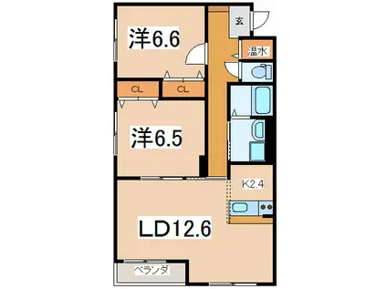 アリビオ22成島西館(2LDK/3階)の間取り写真