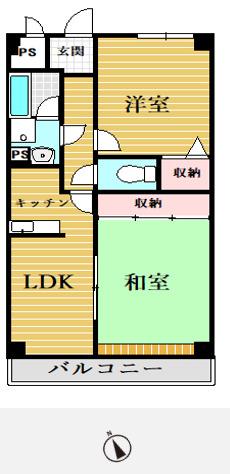 ベルローゼ浜寺(2DK/1階)の間取り写真