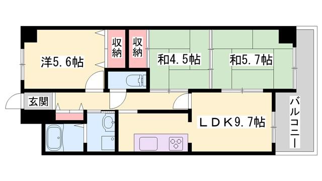 ライオンズマンション姫路西今宿(3LDK/6階)の間取り写真
