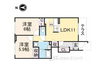 プラシードセレノ(2LDK/1階)の間取り写真