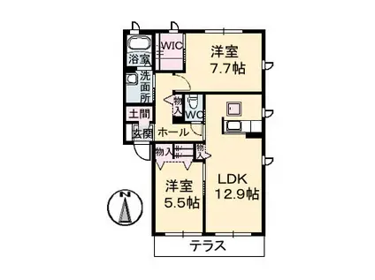 グランマストティアラA棟(2LDK/1階)の間取り写真