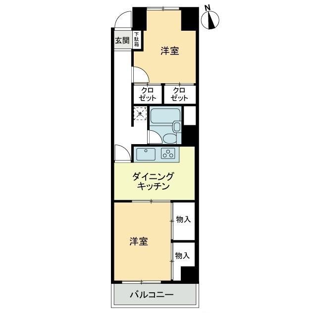 カーサ大和 錦町(2DK/3階)の間取り写真