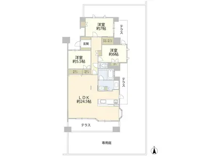 ライオンズマンション甲子園口ラルジュ弐番館(3LDK/1階)の間取り写真